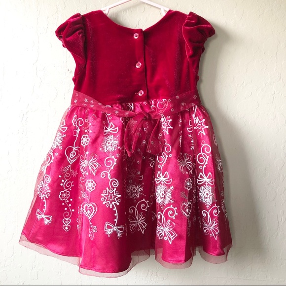 Red Velvet Sparkle Snowflake Holiday Bow Dress 2T - Picture 8 of 8